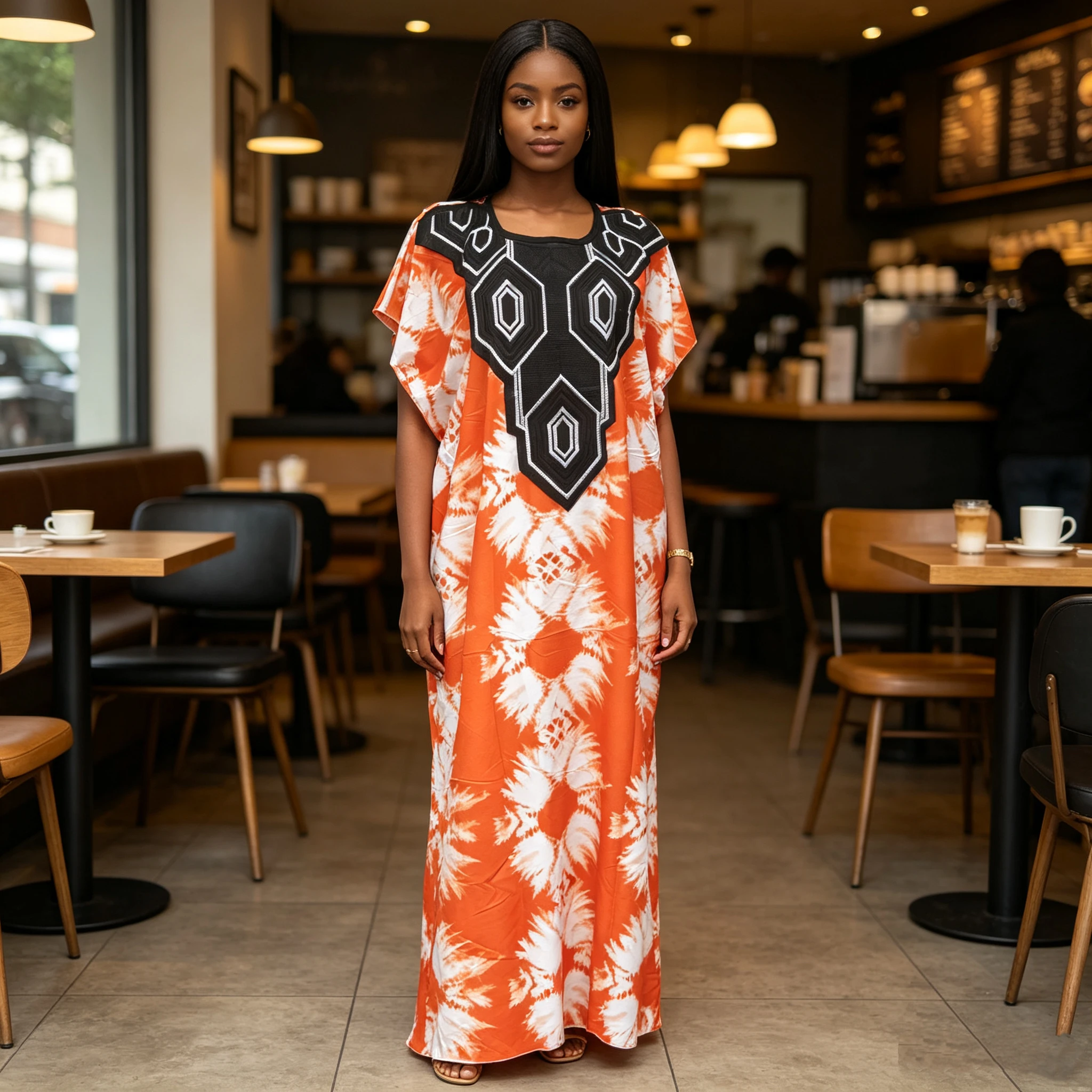 New Style Fashion Casual Summer Pocket V-Neck Tie Dyed African Printed Women Loose Dress - 图片 2