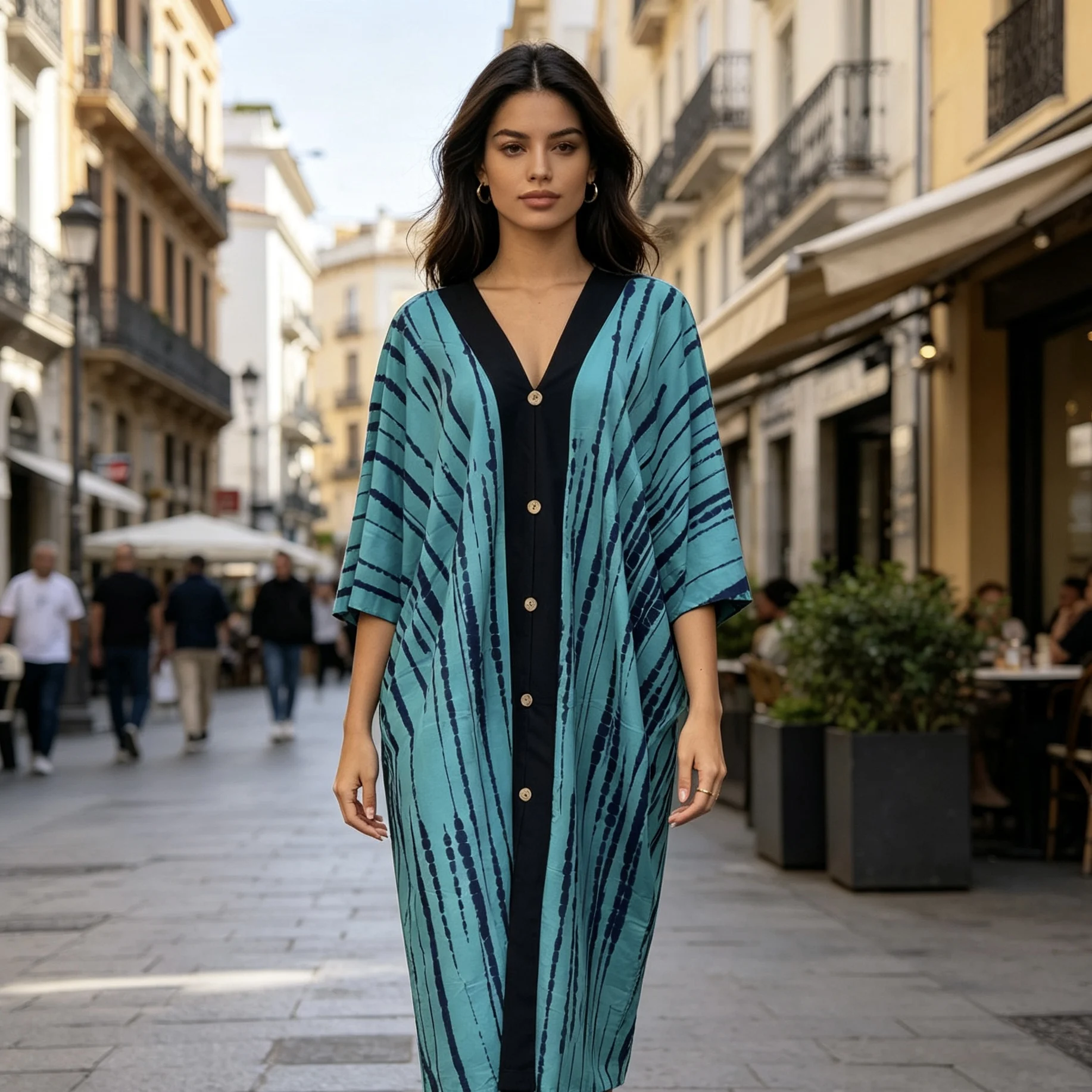2026 European American Summer Dress for Women African Fashion Printed Button Geometric Pattern Large Size Long Sleeve - Image 3