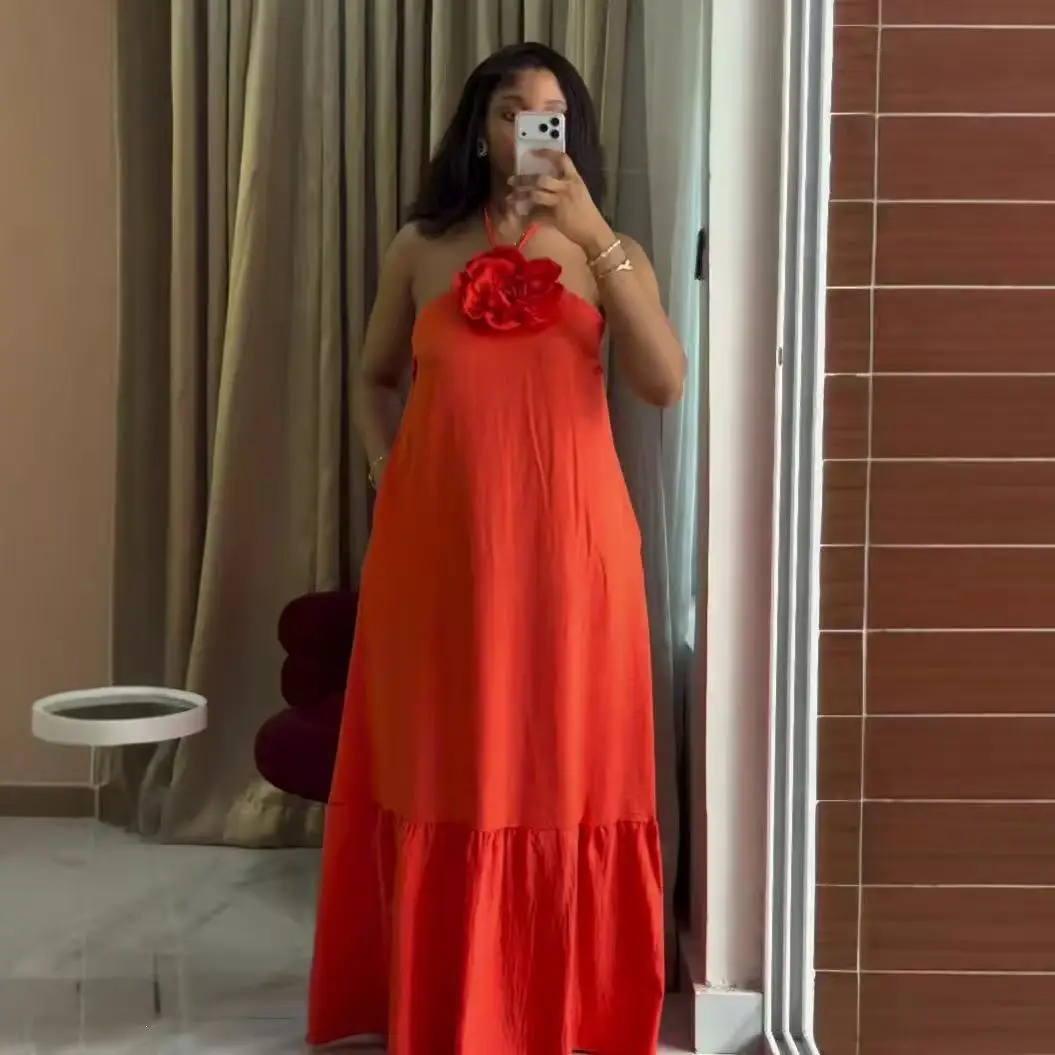 Women's Plus Size Solid Color Kaftan Long Holiday Dress with Robe and Skirt Breathable Silk Dashiki - Image 6