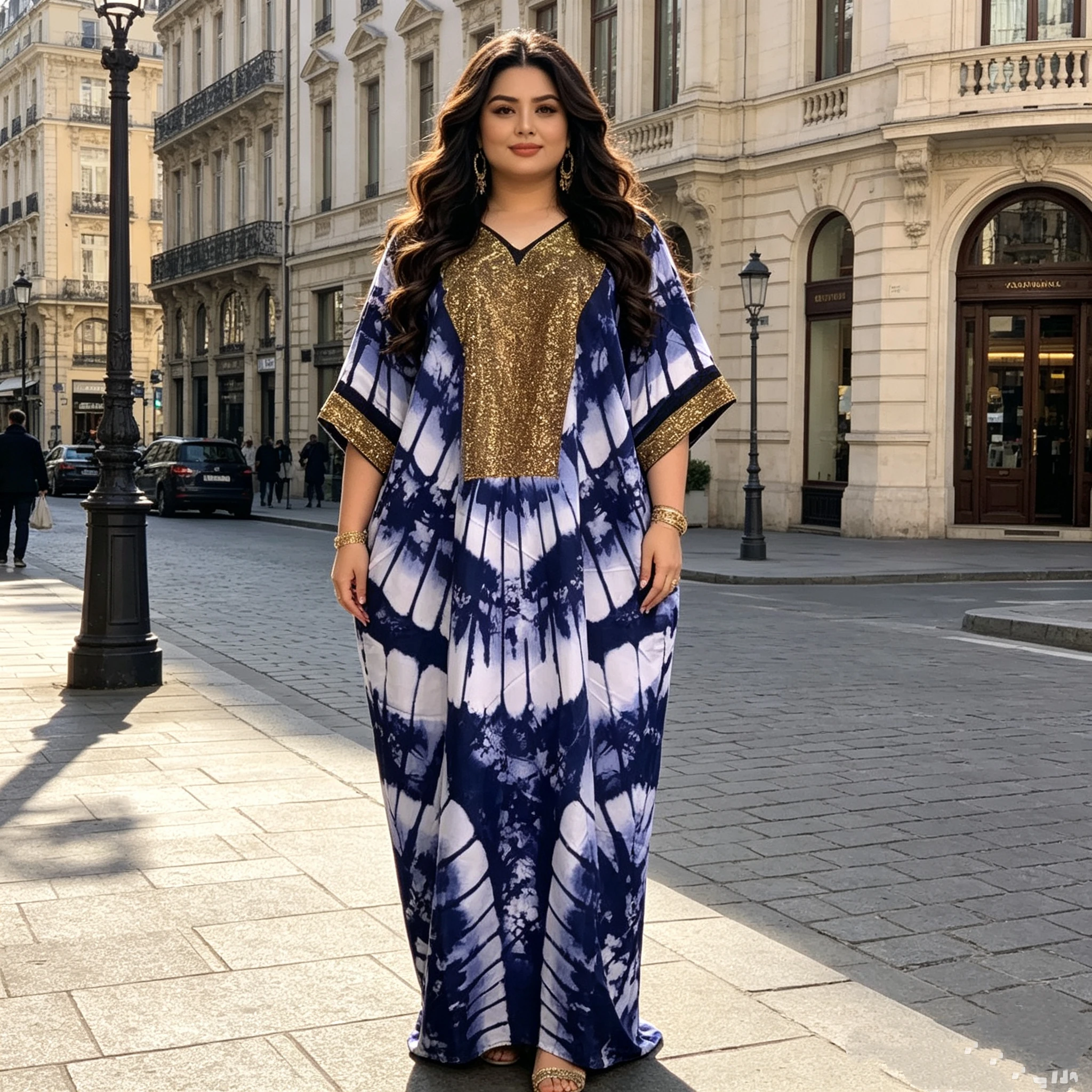New Fashionable Large Elegant African Muslim Abaya Print Dress for Women Loose Casual Style with Long Sleeves and Hot Diamond - 图片 3