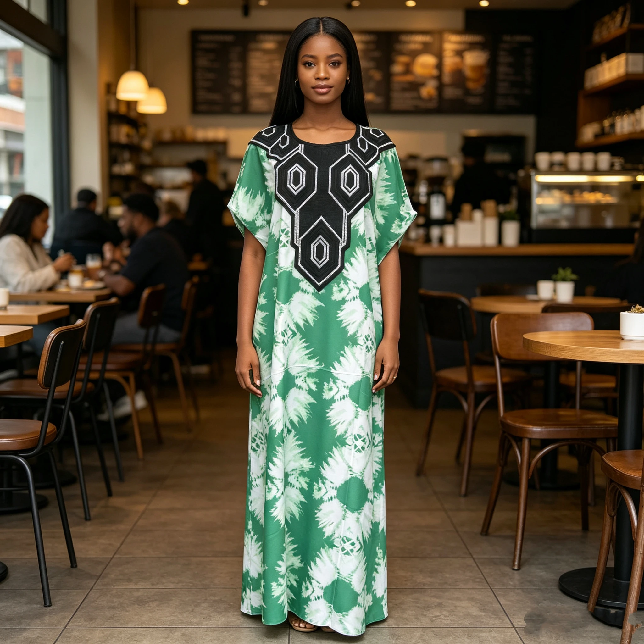 New Style Fashion Casual Summer Pocket V-Neck Tie Dyed African Printed Women Loose Dress