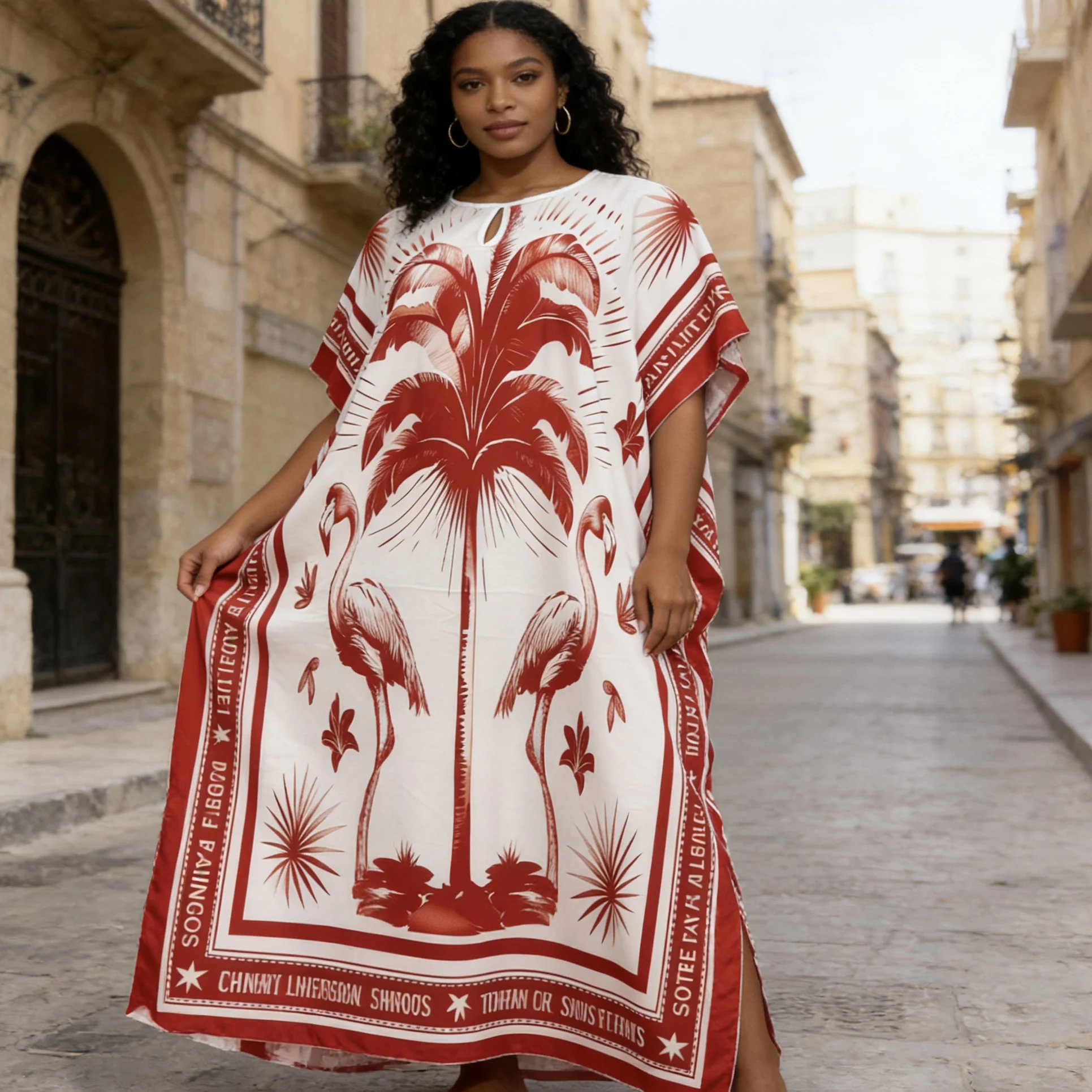 Handmade Vintage Printed Polyester Dress Breathable Muslim Robe Loose V-Neck Casual for Winter Summer Autumn Eid One Fits All - 图片 6