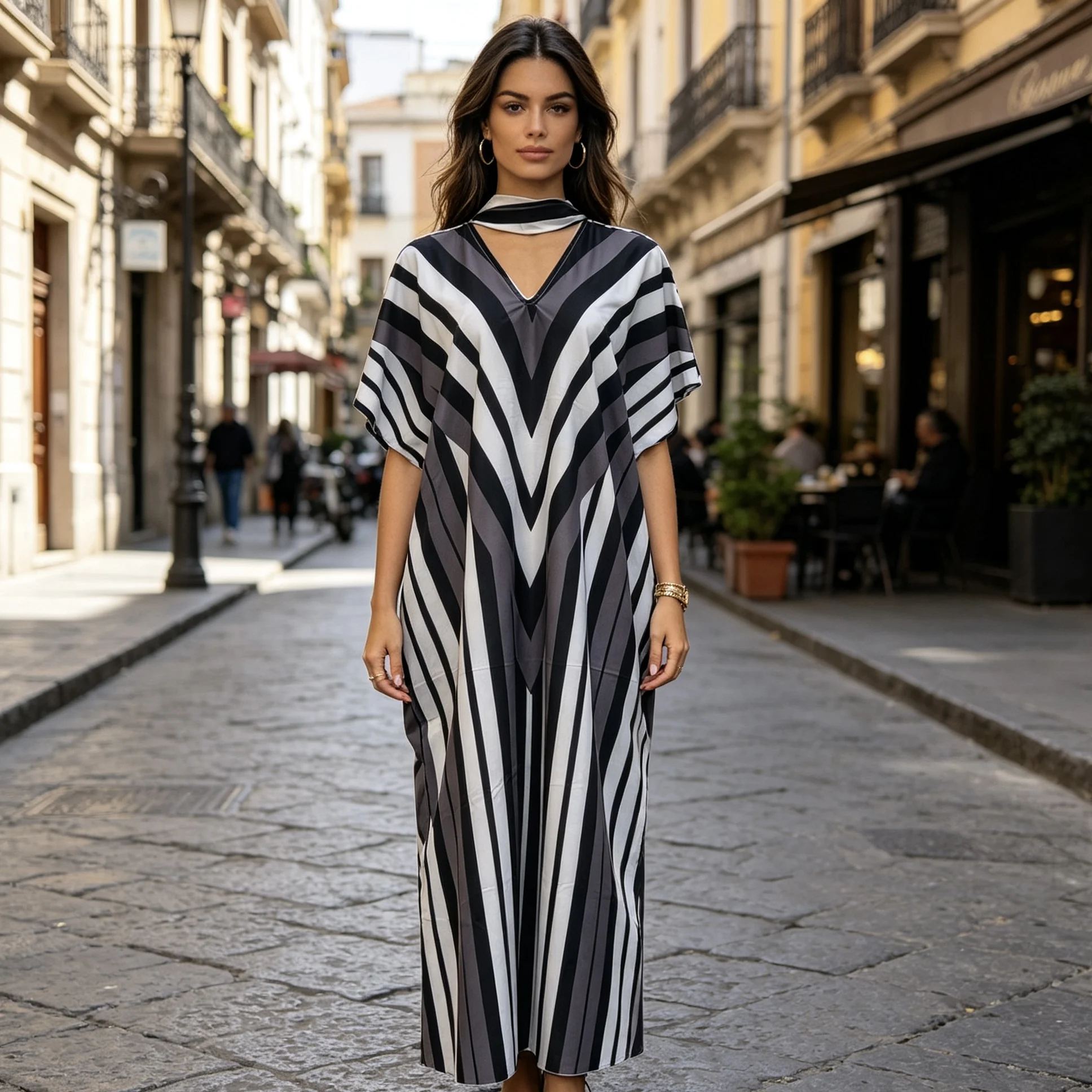 New Fashionable Polyester Ethnio Bubu Robe Holiday Stripe Printed African Women Dress - Image 3