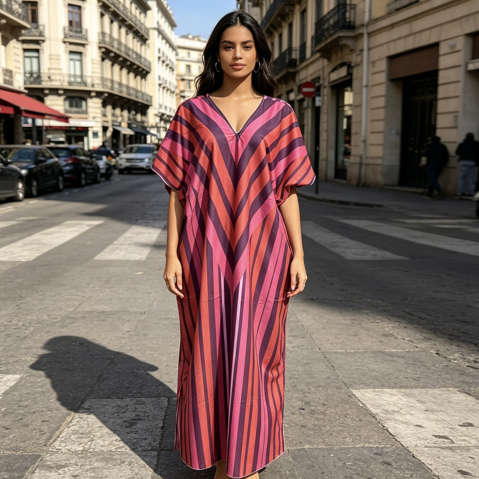 New Fashionable Polyester Ethnio Bubu Robe Holiday Stripe Printed African Women Dress - Image 4