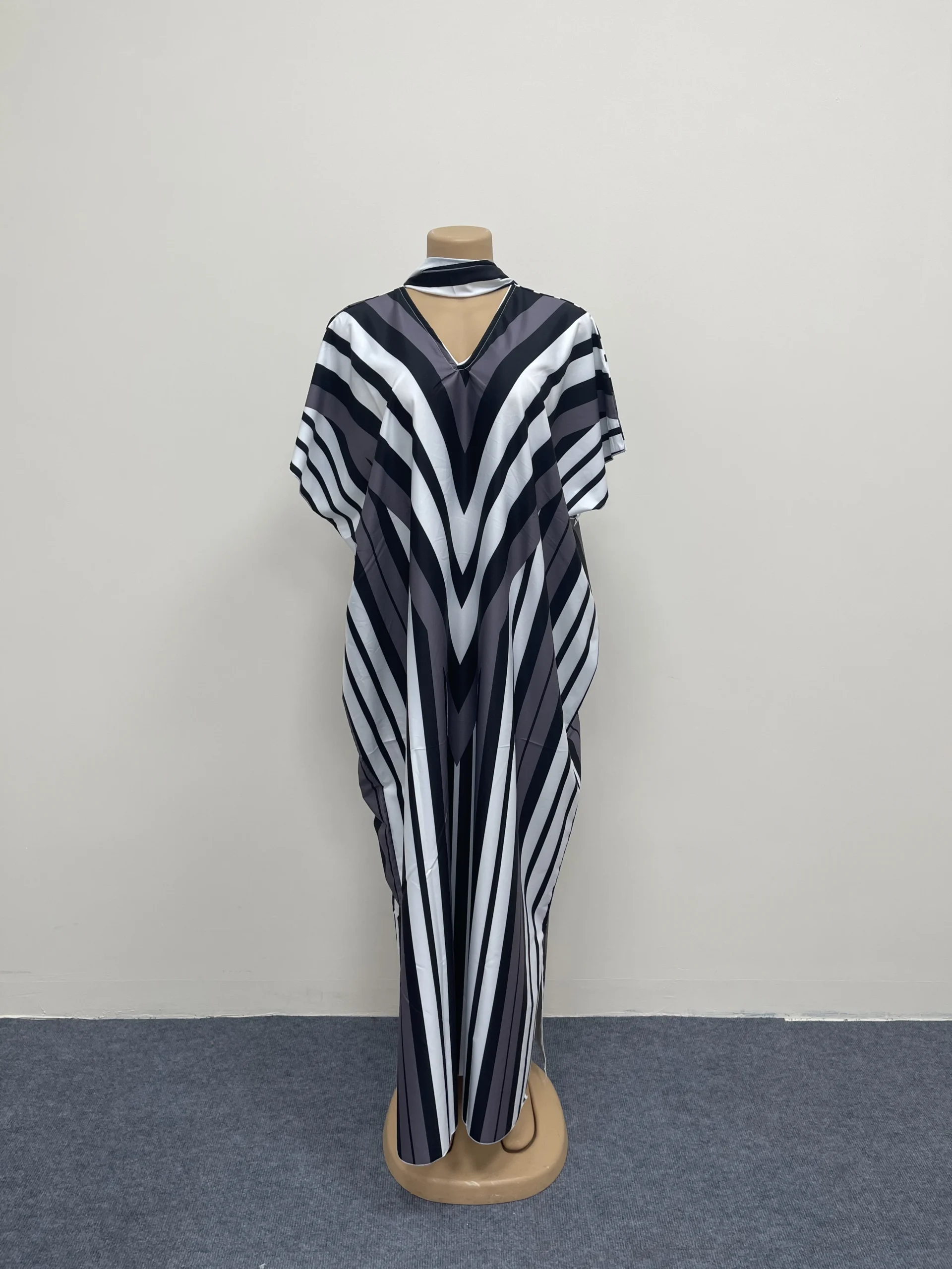 New Fashionable Polyester Ethnio Bubu Robe Holiday Stripe Printed African Women Dress - Image 6