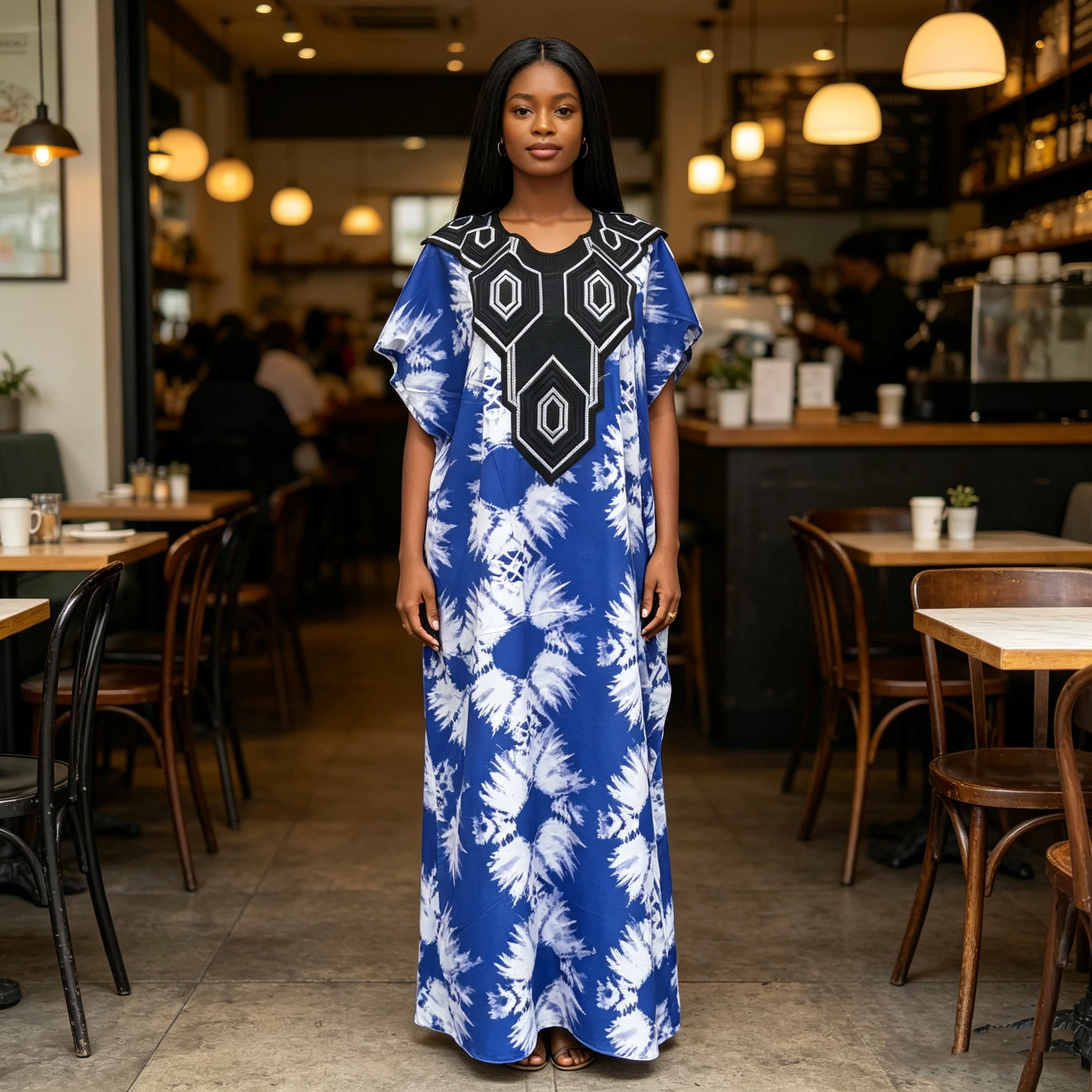 New Style Fashion Casual Summer Pocket V-Neck Tie Dyed African Printed Women Loose Dress - 图片 6