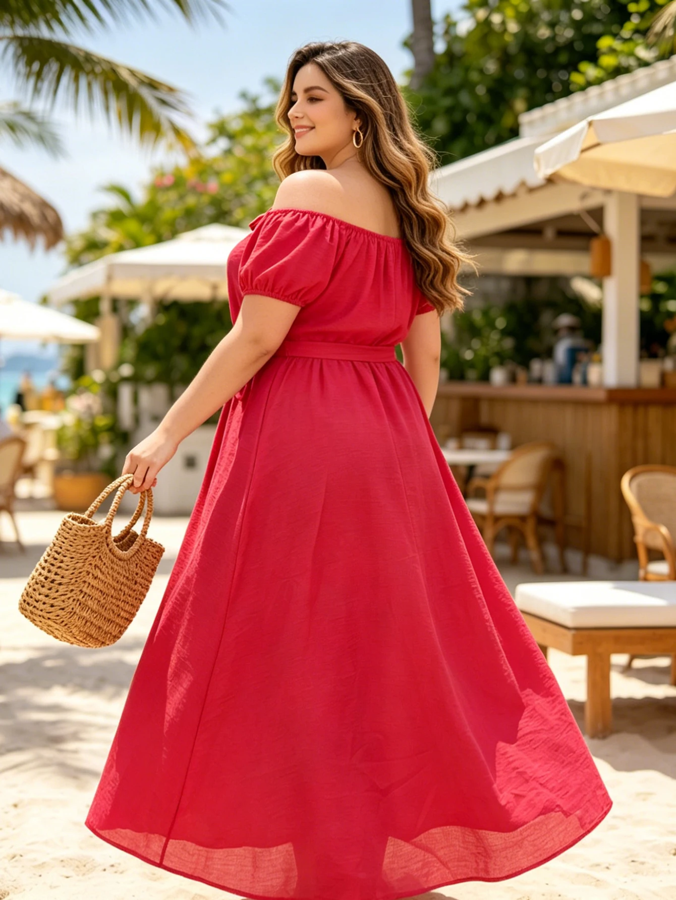 Vintage Casual Summer Breathable Eco-Friendly Maxi Dress V-Neck Half Sleeve Tiered Flowy Large Size Natural Waist Woven Button