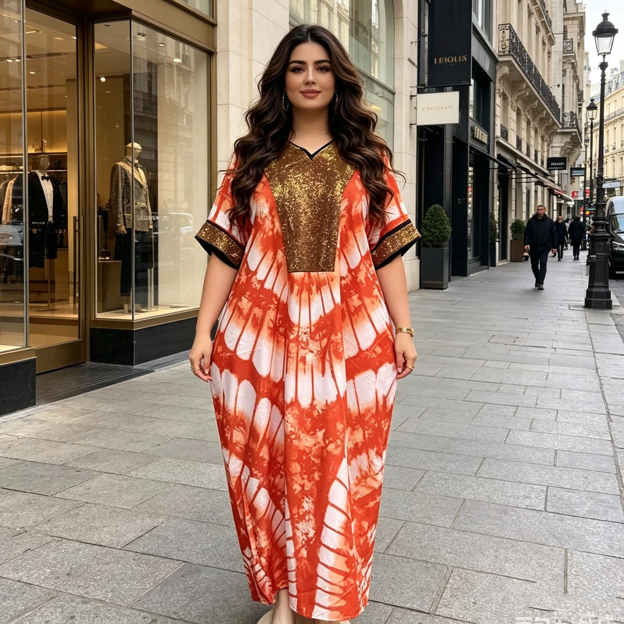New Fashionable Large Elegant African Muslim Abaya Print Dress for Women Loose Casual Style with Long Sleeves and Hot Diamond