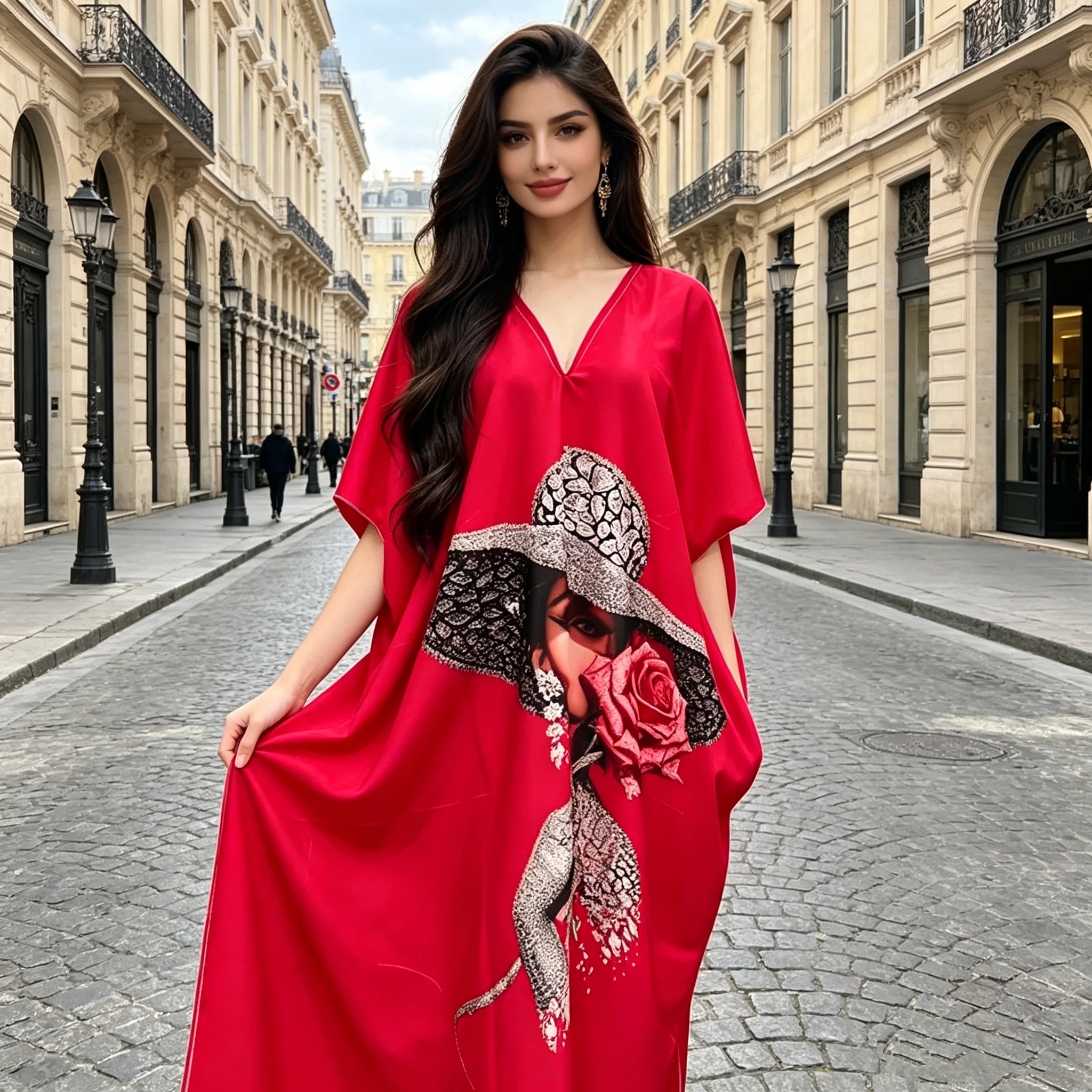 "African Style Women's Large Size Embroidered Robe with Sequin Headscarf and Polyester Material" - 图片 4