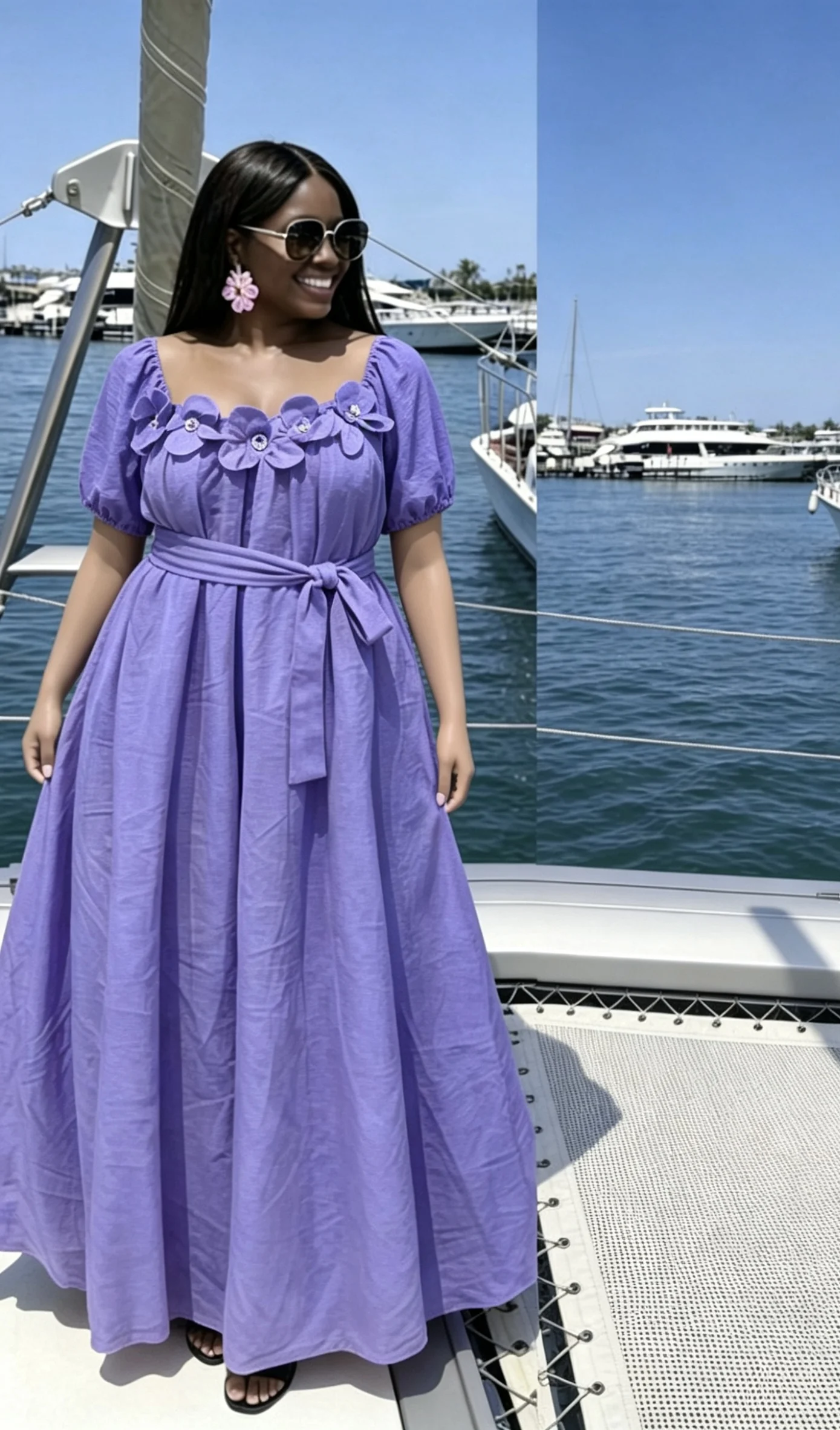 Women's Loose Anti-Wrinkle Printed Lace Casual 3D Flower Kaftan Dress for Summer Beach-Polyester - 图片 2