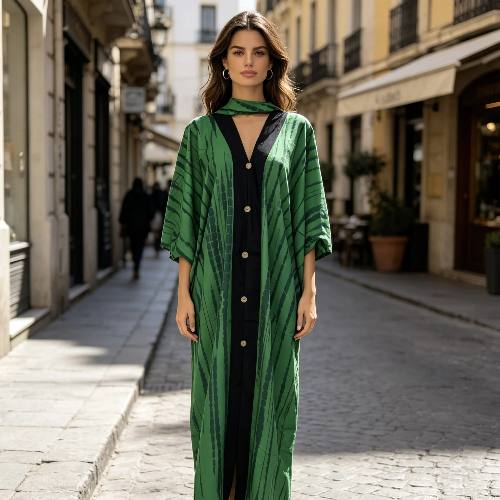 2026 European American Summer Dress for Women African Fashion Printed Button Geometric Pattern Large Size Long Sleeve