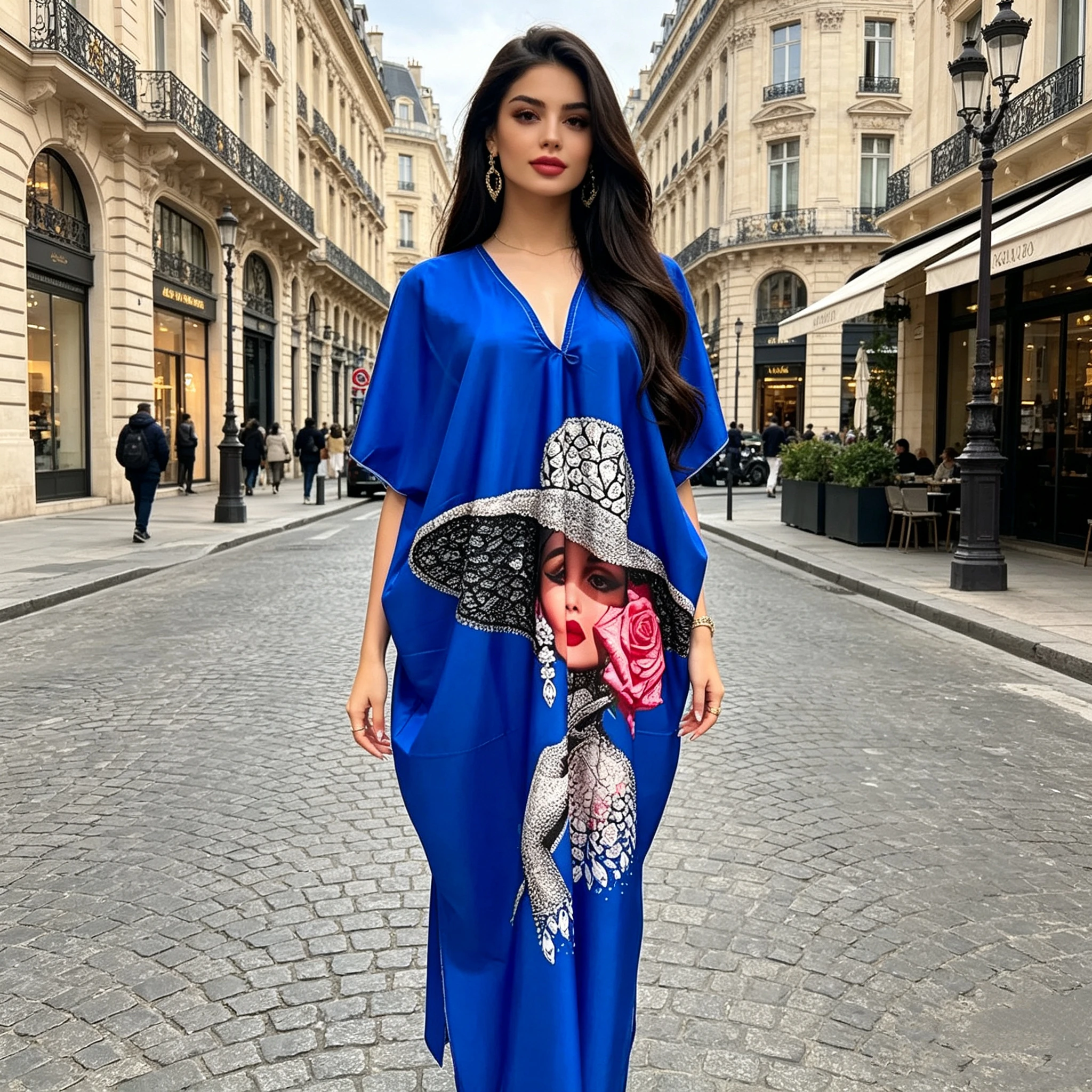 "African Style Women's Large Size Embroidered Robe with Sequin Headscarf and Polyester Material" - 图片 6
