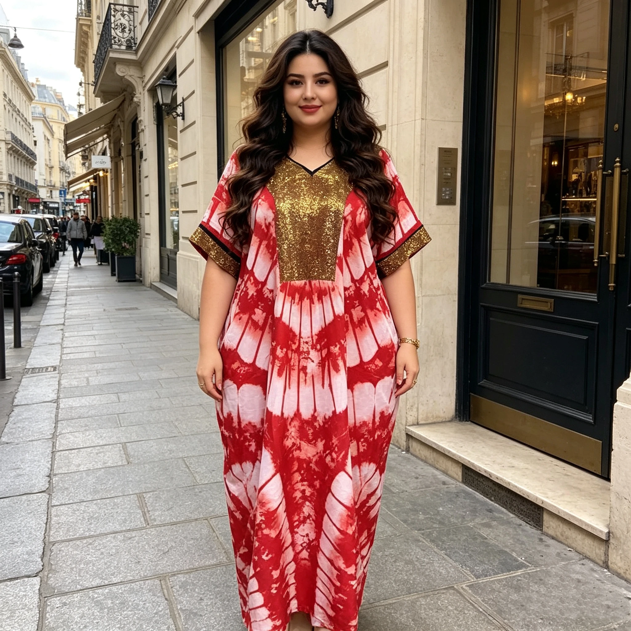 New Fashionable Large Elegant African Muslim Abaya Print Dress for Women Loose Casual Style with Long Sleeves and Hot Diamond - 图片 2