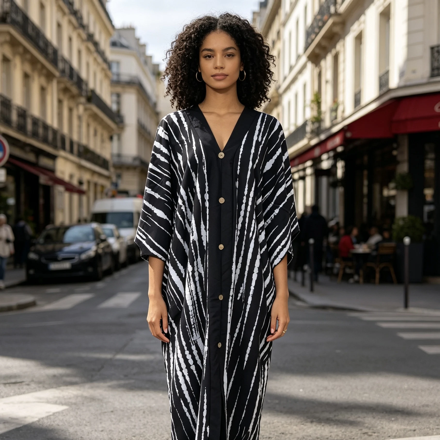 2026 European American Summer Dress for Women African Fashion Printed Button Geometric Pattern Large Size Long Sleeve - Image 4