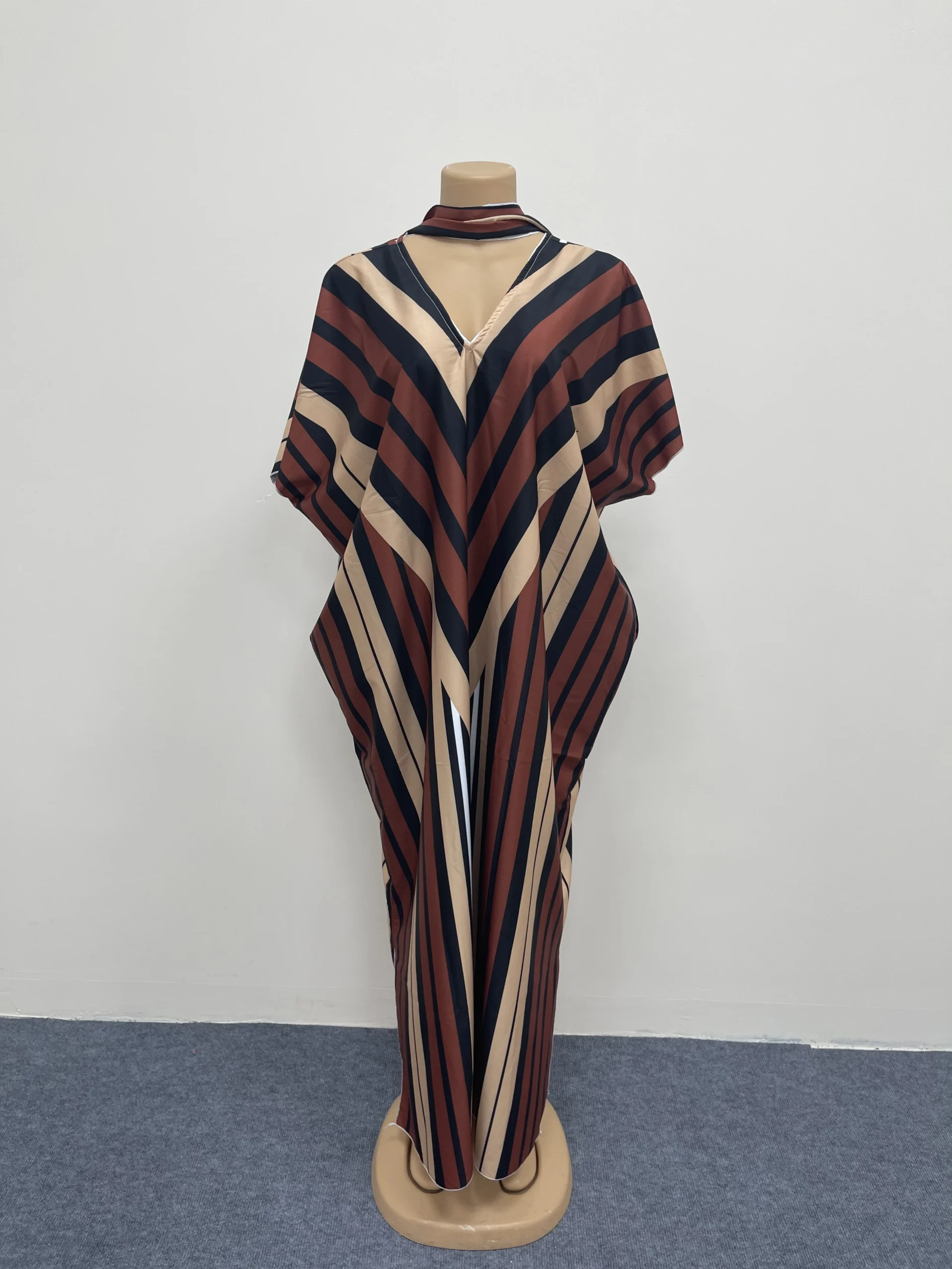 New Fashionable Polyester Ethnio Bubu Robe Holiday Stripe Printed African Women Dress - Image 5