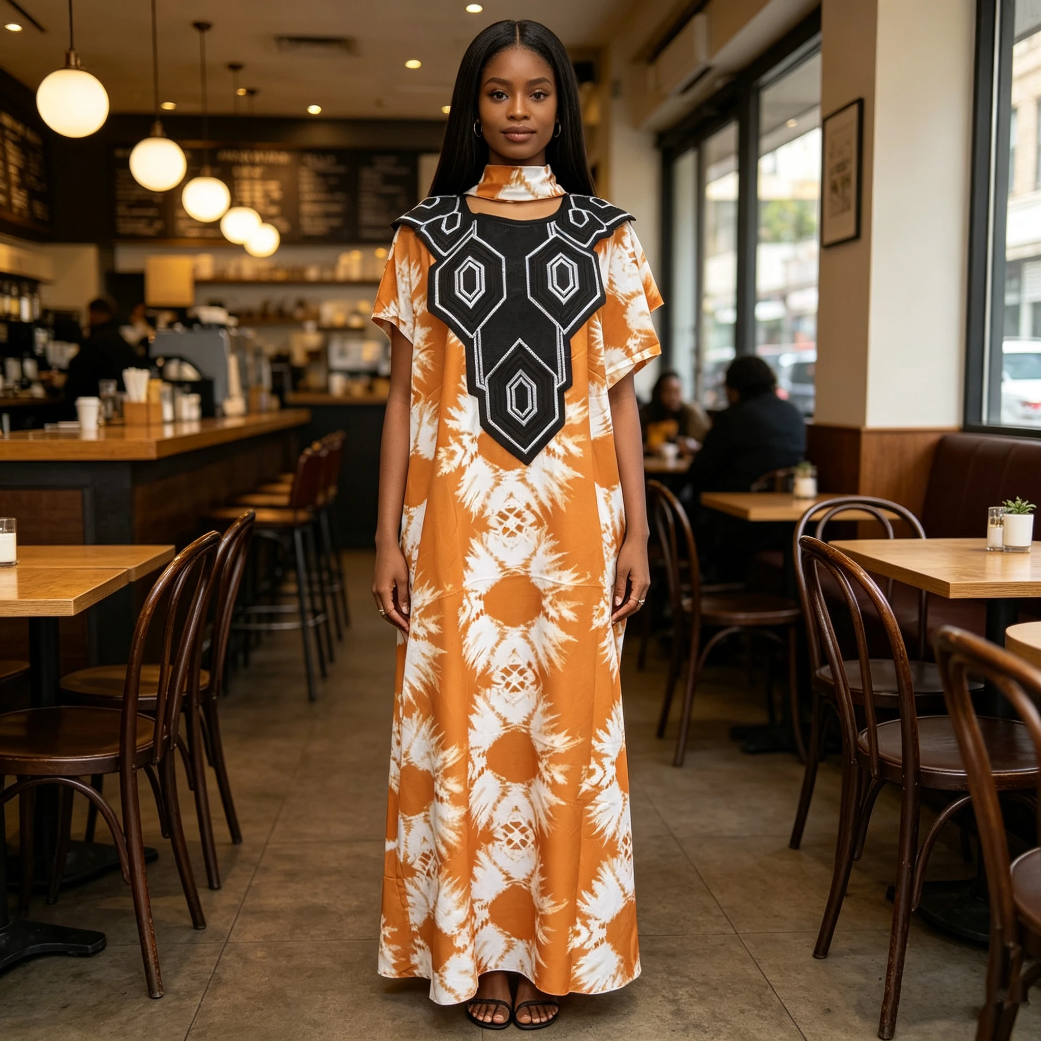 New Style Fashion Casual Summer Pocket V-Neck Tie Dyed African Printed Women Loose Dress - 图片 5