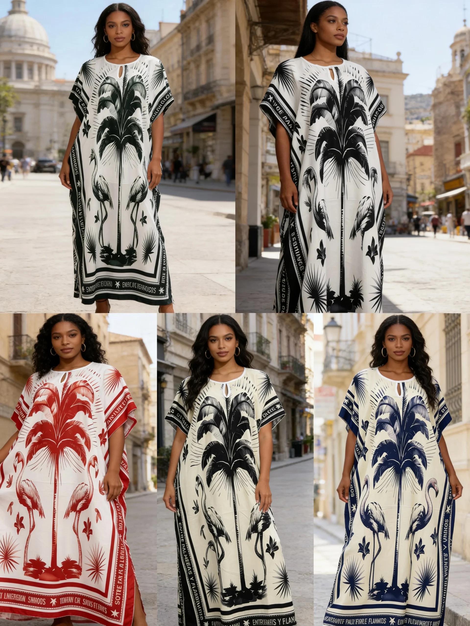 Handmade Vintage Printed Polyester Dress Breathable Muslim Robe Loose V-Neck Casual for Winter Summer Autumn Eid One Fits All - 图片 2