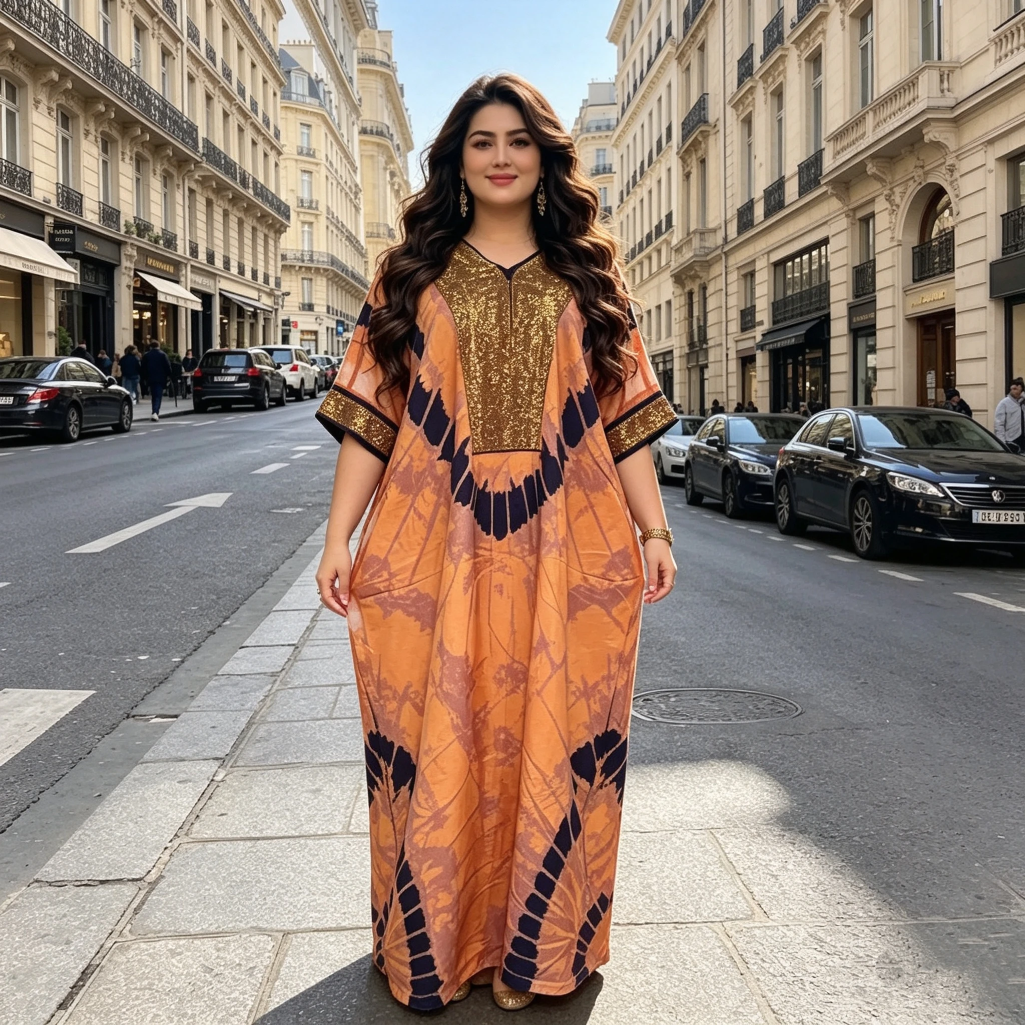 New Fashionable Large Elegant African Muslim Abaya Print Dress for Women Loose Casual Style with Long Sleeves and Hot Diamond - 图片 5