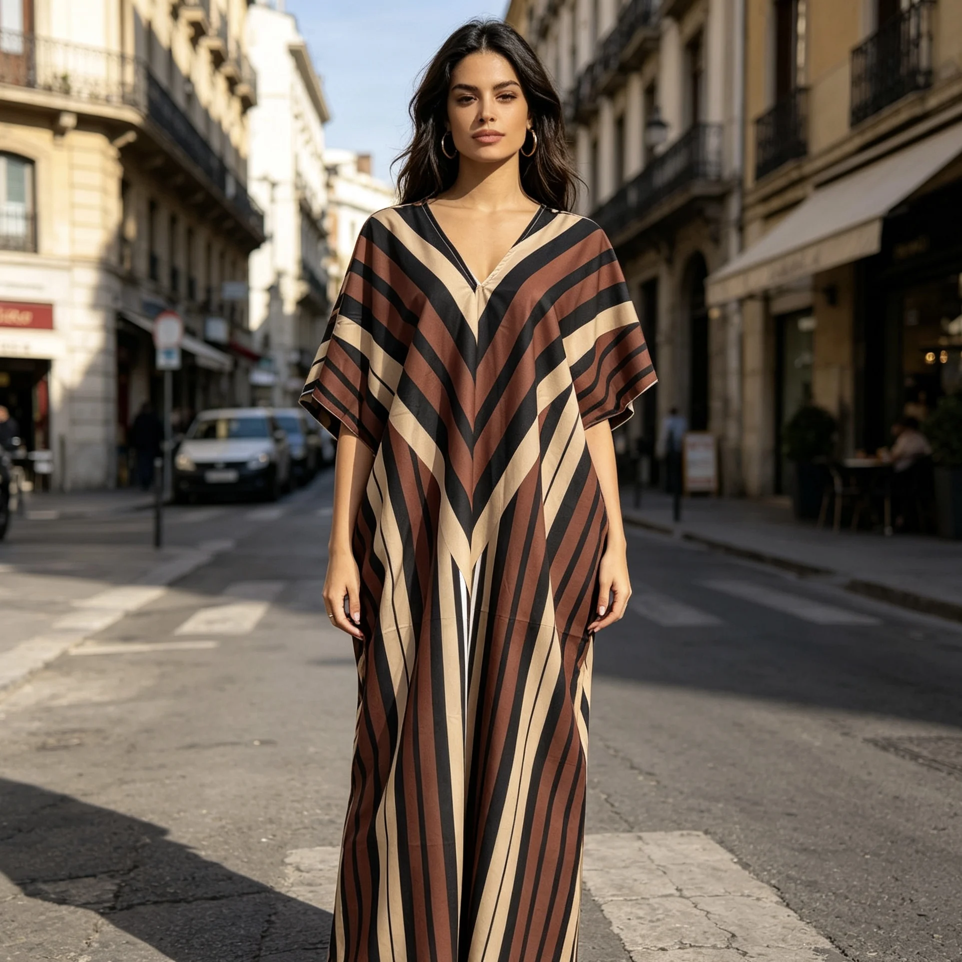 New Fashionable Polyester Ethnio Bubu Robe Holiday Stripe Printed African Women Dress