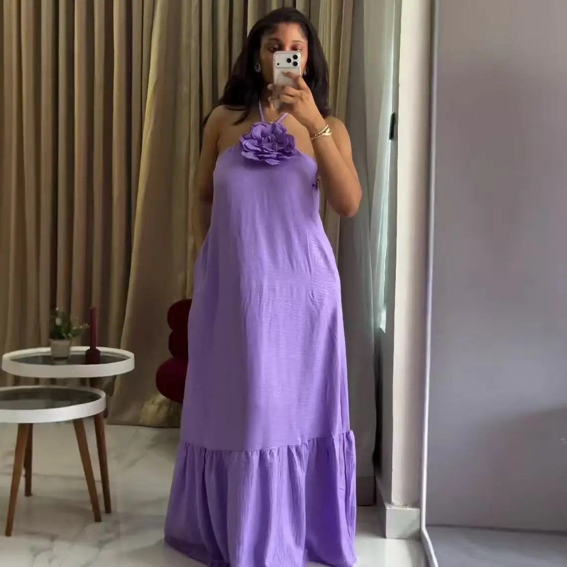 Women's Plus Size Solid Color Kaftan Long Holiday Dress with Robe and Skirt Breathable Silk Dashiki