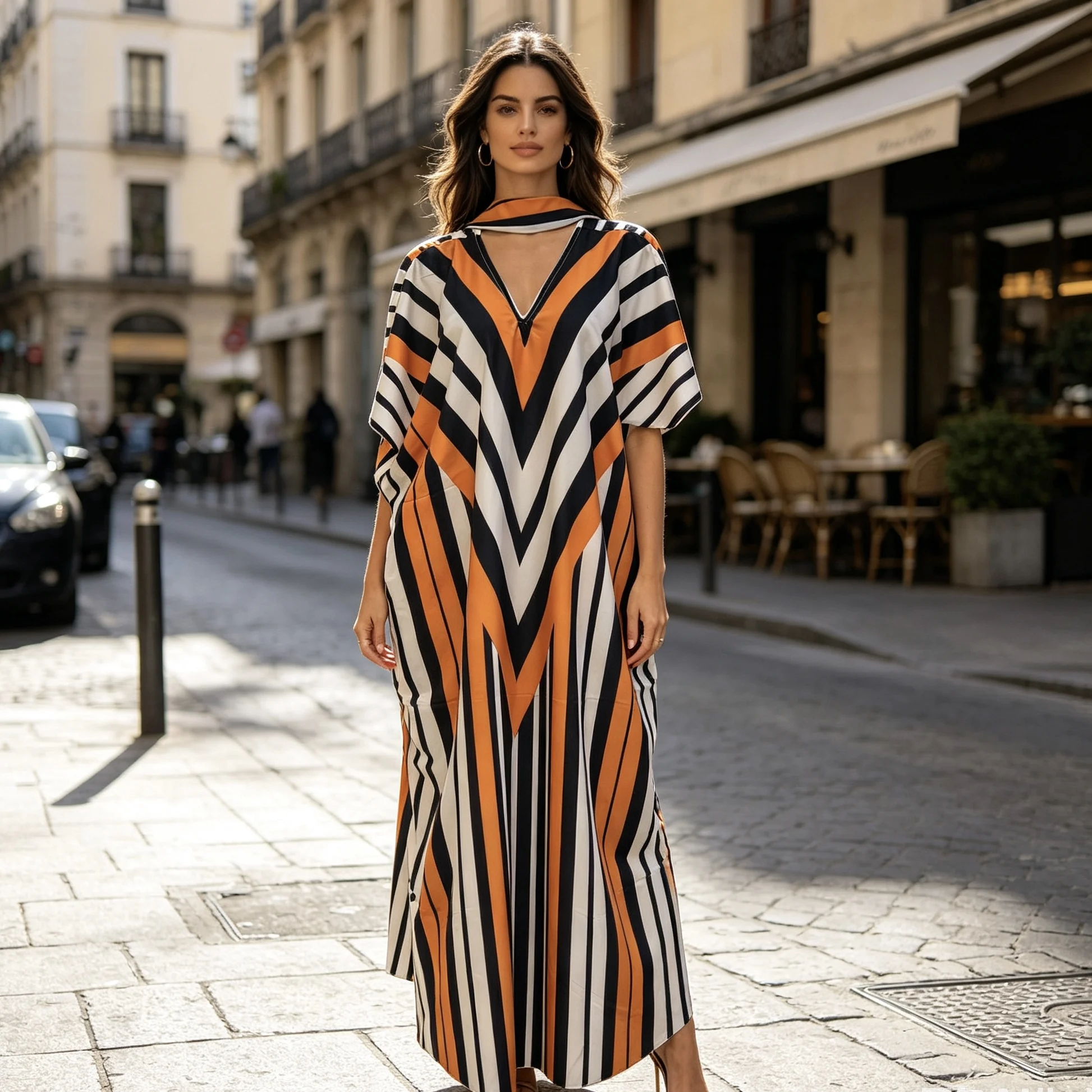 New Fashionable Polyester Ethnio Bubu Robe Holiday Stripe Printed African Women Dress - Image 2