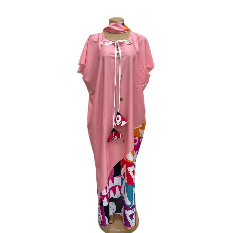 2026 Cross-border New Striped Stitching Dashiki Polyester Short Sleeves Loose Fit Elegant Women's Factory Wholesale - Image 5