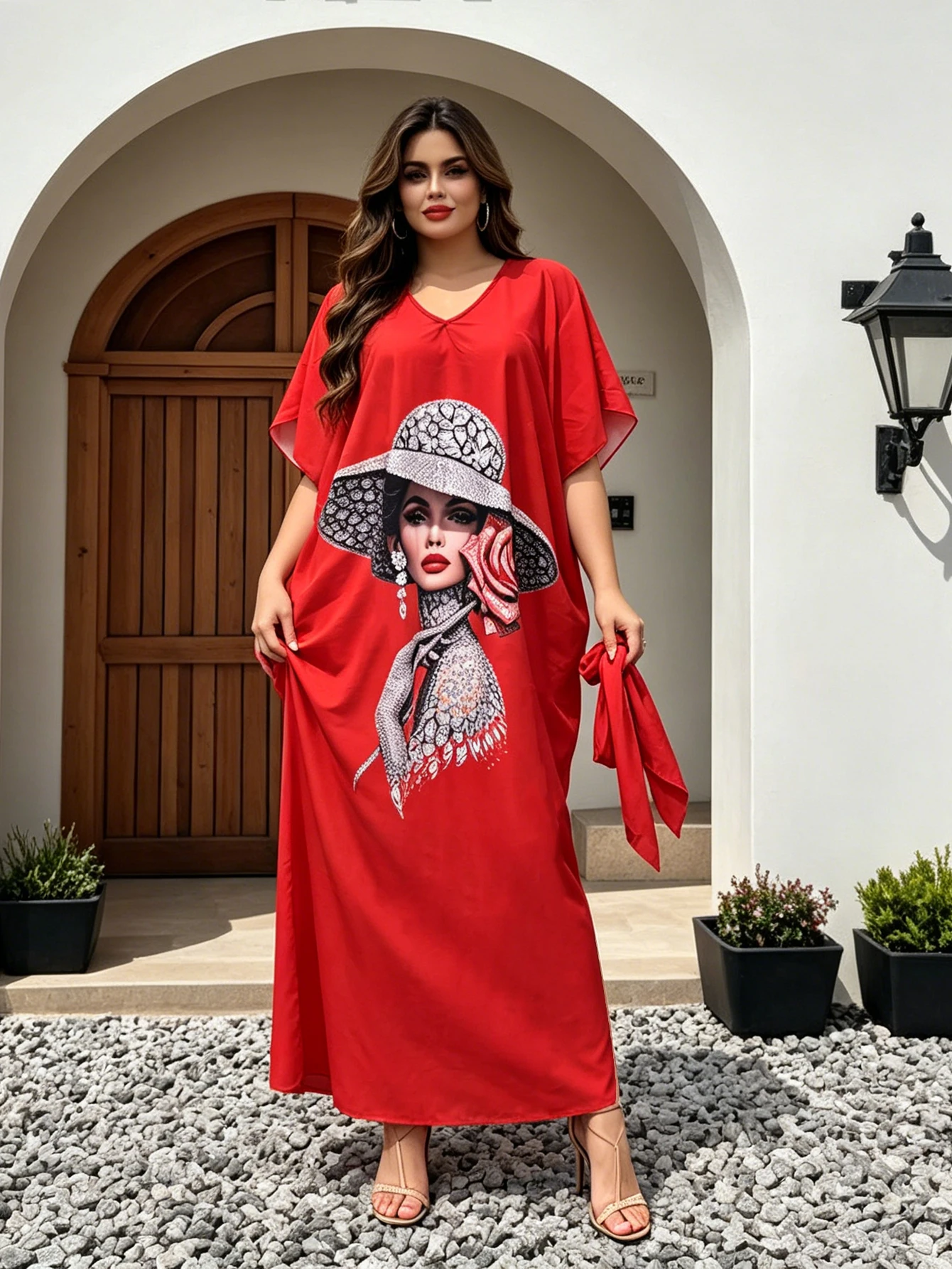 "African Style Women's Embroidered Sequin Dashiki Robe with Large Size Loose Fit and Polyester Material"