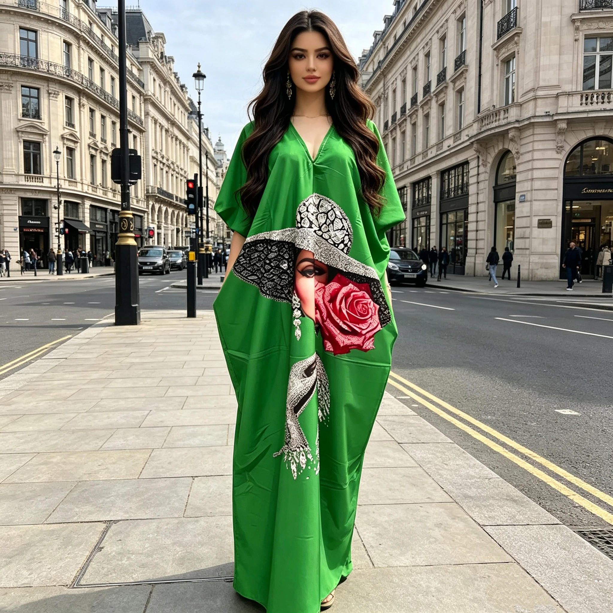 "African Style Women's Large Size Embroidered Robe with Sequin Headscarf and Polyester Material" - 图片 5