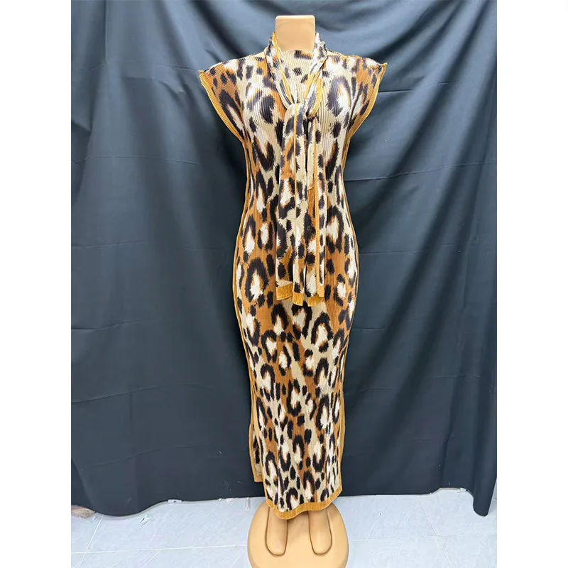 African Women's Muslim Summer Fashion Elegant Geometric Pattern Long Dress European American Neck Regular Sleeves Stretch Slim - Image 6